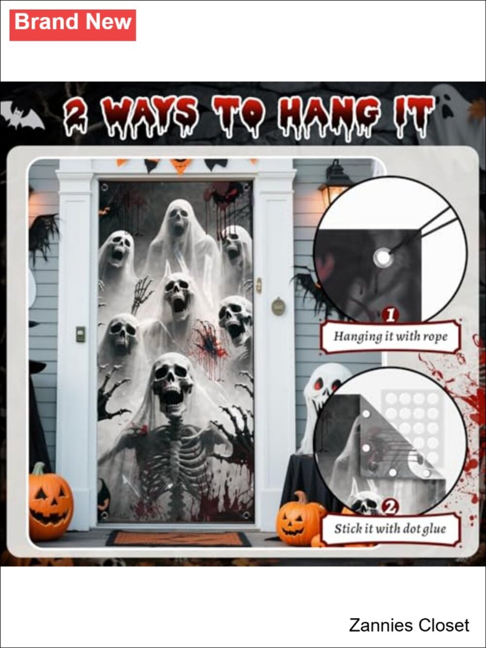 👻 Large Halloween Skeleton Zombie Door Cover Banner 79x35 Inch Decor - Picture 2 of 6